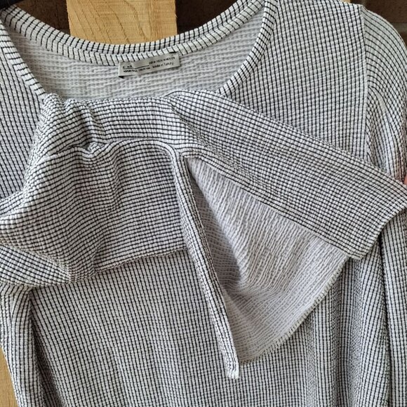 Zara Split Sleeve Puckered Knit Top - White/Black Check - Size M - Picture 7 of 7